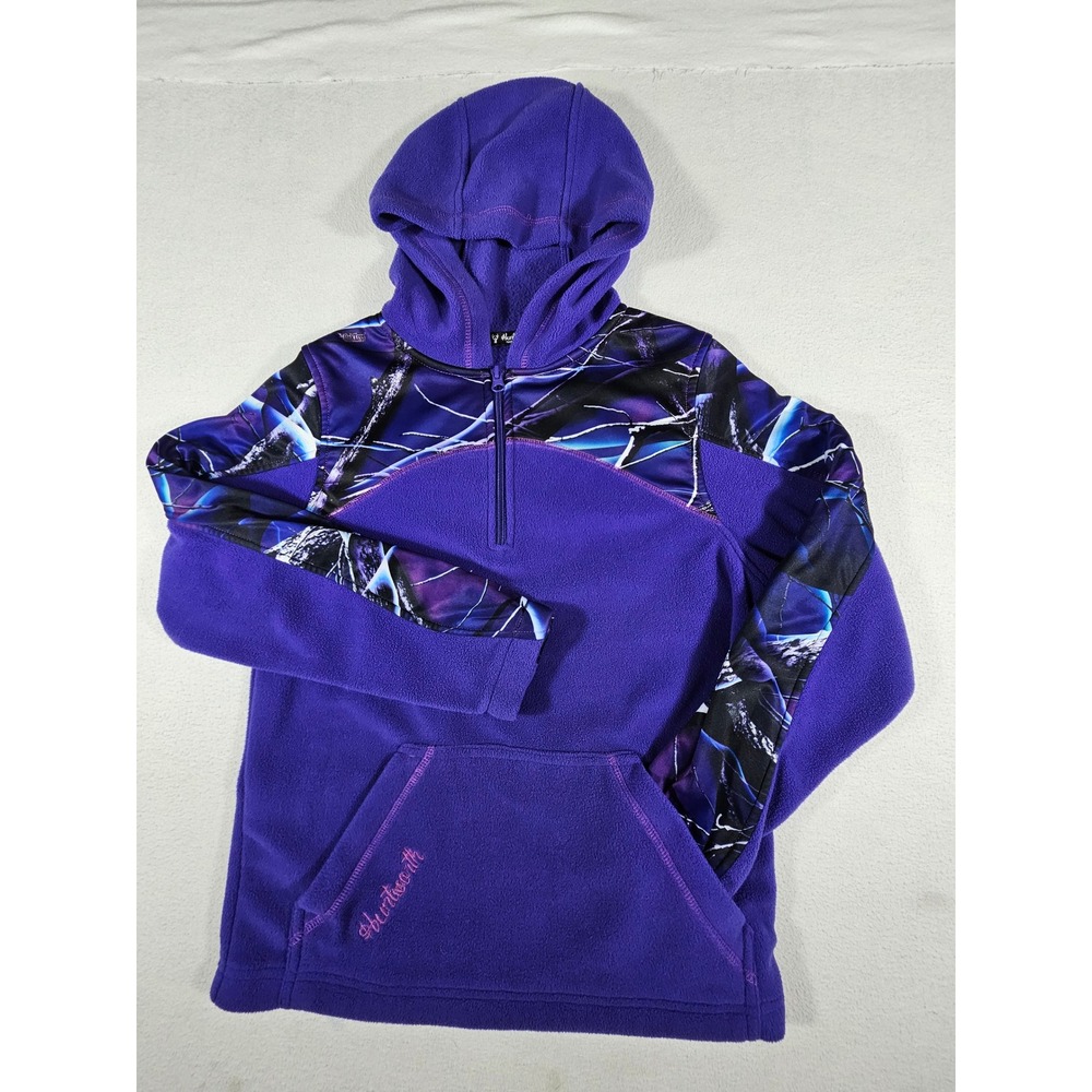 Huntworth Youth‎ Purple Fleece Quarter Zip Hoodie Camo Pullover Size M